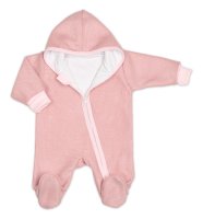 Baby Nellys Pletený overal s kapucí, CUTE - pudrově růžový, vel. 62