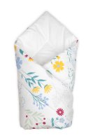 Baby Nellys Kojenecká zavinovačka Klasik Flóra, bílá s potiskem