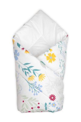 Baby Nellys Kojenecká zavinovačka Klasik Flóra, bílá s potiskem