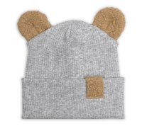 Baby Nellys Dvouvrstvá žebrovaná čepička s oušky boucle medvídek - šedý melír, 80/86