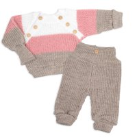 Baby Nellys Rostoucí pletený svetřík a kalhoty s knoflíčky Girl, 2D - proužky