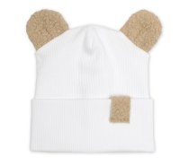 Baby Nellys Dvouvrstvá žebrovaná čepička s oušky boucle medvídek - bílá, 80/86
