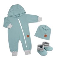 Baby Nellys Rostoucí overal pro miminko, čepice, botky, 3D, Nature, ledová máta, šedá, 68/74