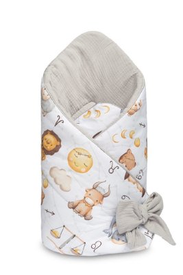 SENSILLO Zavinovačka pro miminko, mušelín, bavlna - Hvězdná zvířátka - šedá, bílá