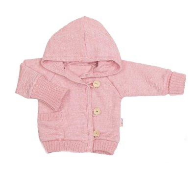 Baby Nellys Rostoucí pletený svetřík s kapucí, zapínání knoflíčky - pudrově růžový,vel.56/62