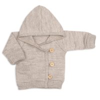 Baby Nellys Rostoucí pletený svetřík s kapucí, zapínání knoflíčky - béžový vel.50/56
