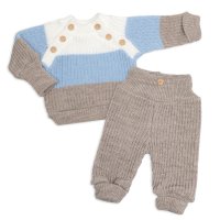 Baby Nellys Rostoucí pletený svetřík a kalhoty s knoflíčky Boy, 2D - proužky, vel. 80/86