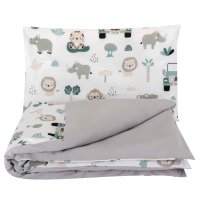 Bomimi POVLEČENÍ 120x90 (peřinka + polštářek) POJÍZDNÁ ZOO, ŠEDÁ xy
