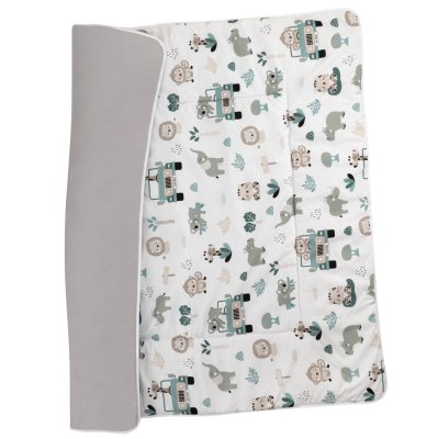 Bomimi HRACÍ deka 120x120, bavlna, oboustranná pojízdná zoo, šedá