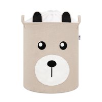 SIPO Koš na hračky se šňůrkou, skládací bavlněný / 43 l, Teddy Bear Beige