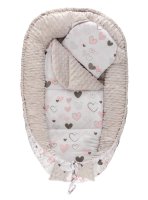 Bomimi HARMO Hnízdečko s polštářkem minky, SRDÍČKA šedá