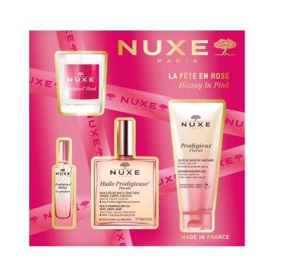 Nuxe Happy in Pink dárková sada s vonnou svíčkou 4 ks