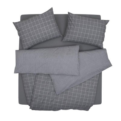 SCANquilt povlečení KLASIK kostka+proužek šedá 140 x 200/70 x 90 cm