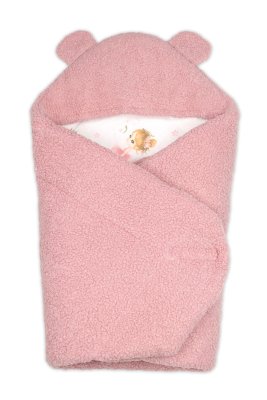 Baby Nellys Beránková zavinovačka s kapucí bavlna/beránek, Teddy - Baletka, pudrově růžová