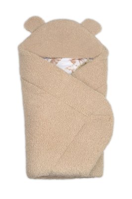 Baby Nellys Beránková zavinovačka s kapucí bavlna/beránek, Teddy - Srnka béžová, hnědá