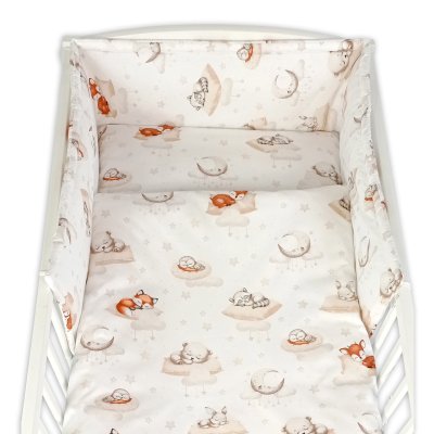 Baby Nellys Sada do postýlky 3D, mantinel a povlečení - Na obláčku, béžová, bílá