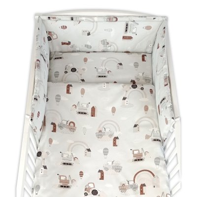 Baby Nellys Sada do postýlky 3D, mantinel a povlečení - Malý stavitel, šedá