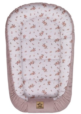 Baby Nellys Hnízdečko pro miminko Premium Flowers, oboustranné - pudrově růžová