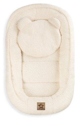 Baby Nellys Oboustranné hnízdečko s polštářkem Teddy Boucle - krémové