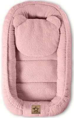 Baby Nellys Oboustranné hnízdečko s polštářkem Teddy Boucle - pudrově růžová