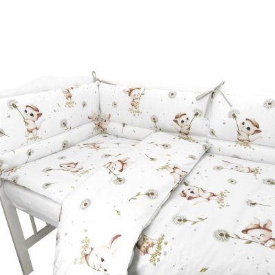 Miminu Mantinel s povlečením do postýlky, 3D sada Bavlna, Kocourek a pampeliška - bílá