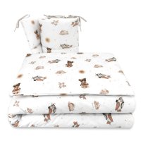 Miminu Mantinel s povlečením do postýlky, 3D sada Bavlna, Méďa pilot - bílá, béžová