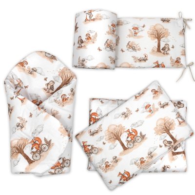 Baby Nellys 3D Mantinel s povlečením + zavinovačka zdarma, Liška, béžová,bílá