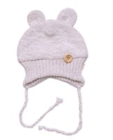 Baby Nellys Pletená čepice s oušky na zavazování Made with Love, béžový melírek, vel. 80/86
