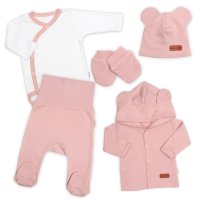 Baby Nellys Bavlněná souprava pro miminko do porodnice 5D, Made with love, pudrová