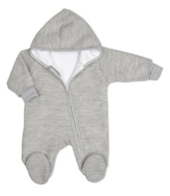 Baby Nellys Pletený overal s kapucí, CUTE - šedý, vel.56