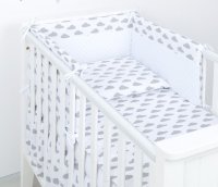 Mamo Tato Mantinel s povlečením do postýlky, 3D sada, Obláčky, 135x100 cm, bílá, šedá
