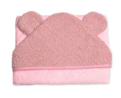 Baby Nellys Kojenecká osuška s kapucí a oušky Boucle 80x80cm, froté -  pudrově růžová