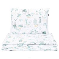 Mamo Tato Mantinel s povlečením do postýlky, 3D sada Minky, Oceán, zelená/písková/bílá