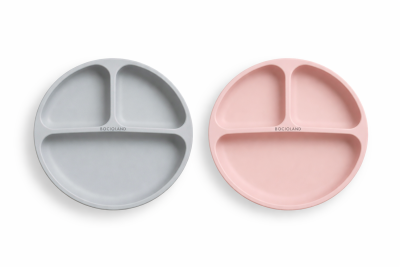 BocioLand 2x Silikonový talíř, tříkomorový - růžový, šedý