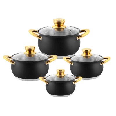 Haus Roland Sada nerezového nádobí 8 ks, černá matná, se zlatými úchyty
