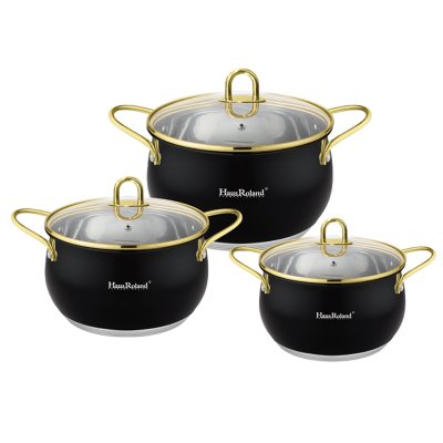 Haus Roland Sada nerezového nádobí 6 ks, matná černá s pozlacenými úchyty