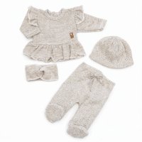 Kazum Pletená ažurková sada, tunika, polodupačky, čepička + čelenka, Vel. 56