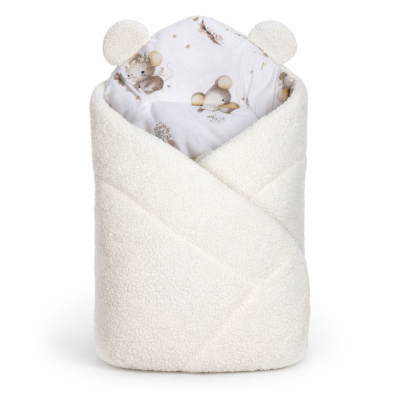 Baby Nellys Beránková zavinovačka bavlna/beránek, boucle - Malá myška, smetana