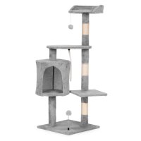 PETSI Kočičí škrabadlo 110 cm s pelíškem a domečkem – šedé