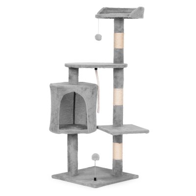 PETSI Kočičí škrabadlo 110 cm s pelíškem a domečkem – šedé