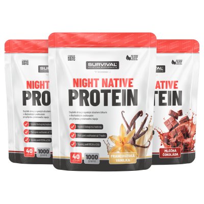 Survival Night Native Protein 1000 g  AKCE  2+1 ZDARMA vanilka+ čokoláda+jahoda