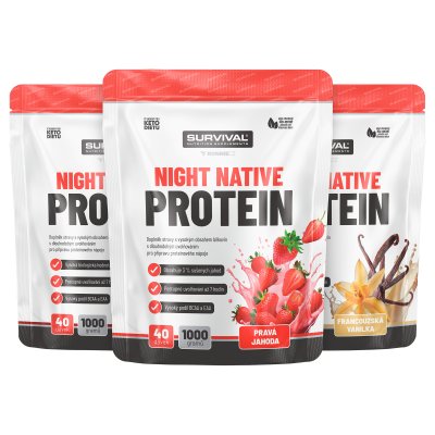 Survival Night Native Protein 1000 g AKCE  2+1 ZDARMA 2x vanilka+jahoda