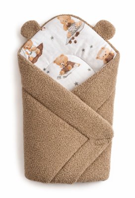 Baby Nellys Beránková zavinovačka bavlna/beránek, boucle - Kouzelný méďa, hnědá