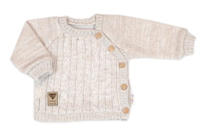 Baby Nellys Pletený svetřík a kalhoty s kapsou Hand Made 2D, Nature, Vel. 74