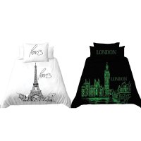Povlečeme vše Bavlněné Svítící povlečení Den v Paříži, noc v Londýně