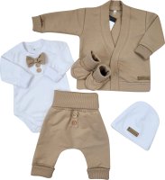 Kazum Bavlněná sada, body, kalhoty, motýlek a čepice Elegant Boy 5D,, mocca/bílá vel.  74