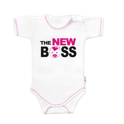 Baby Nellys Body krátký rukáv s vtipným textem , The New Boss, vel. 74