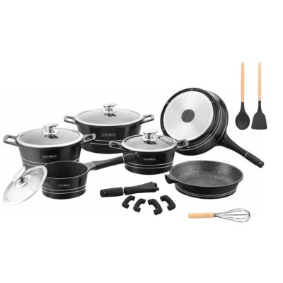 Royalty Sada kuchyňského nádobí s nerezovými poklicemi 17 ks – černá