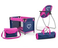 Milly Mally Sada pro panenky 5v1, postýlka, židlička a houpačka Elsa - granát, růžová