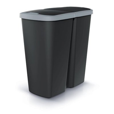 Prosperplast Odpadkový koš COMPACTA Q DUO, 45 l černý se světle šedým víkem